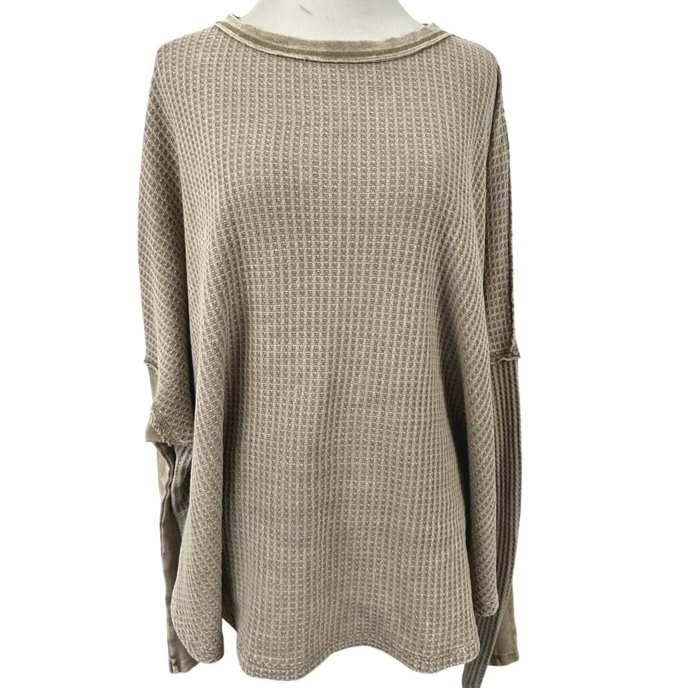 Mittoshop Taupe Waffle Knit Oversized Long Sleeve Top Raw Seam Women’s M
